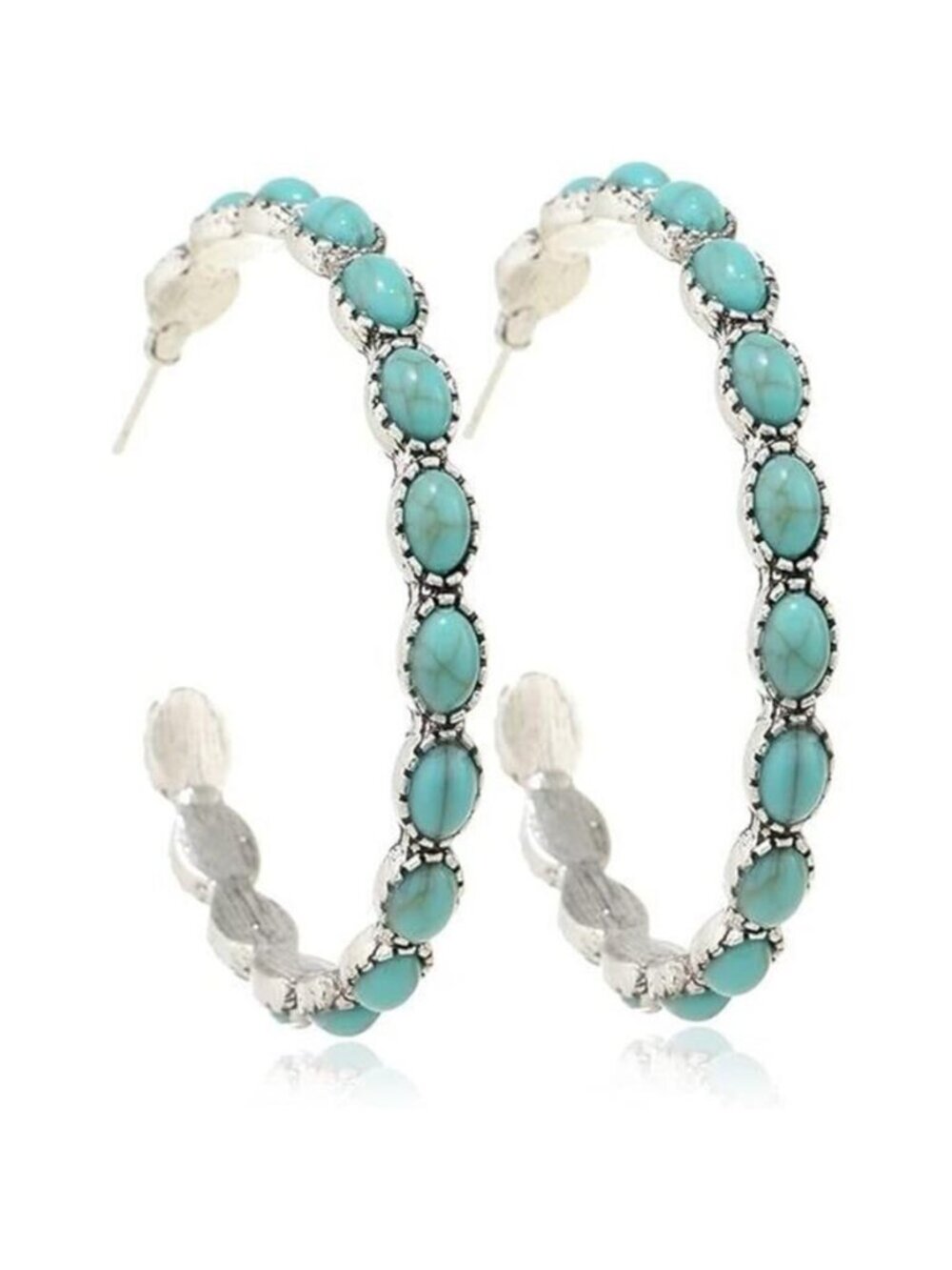 Boho Turquoise Oval Drop Dangle Earrings For Women Beaded Western Flower